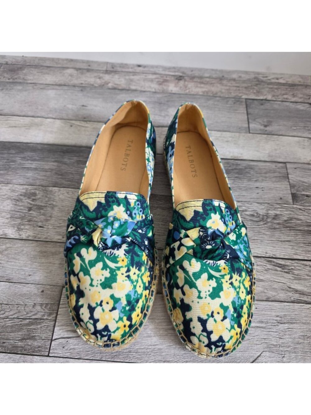 Talbots Izzy Knot Womens Floral Print Espadrille Flats With Bow Detail Size 8.5